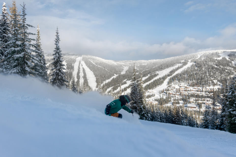 Skiing fresh powder on Mt. Morrisey with Sundance (looker's right) and Sunburst Lift (looker's left) in the background.<p>Reuben Krabbe</p>