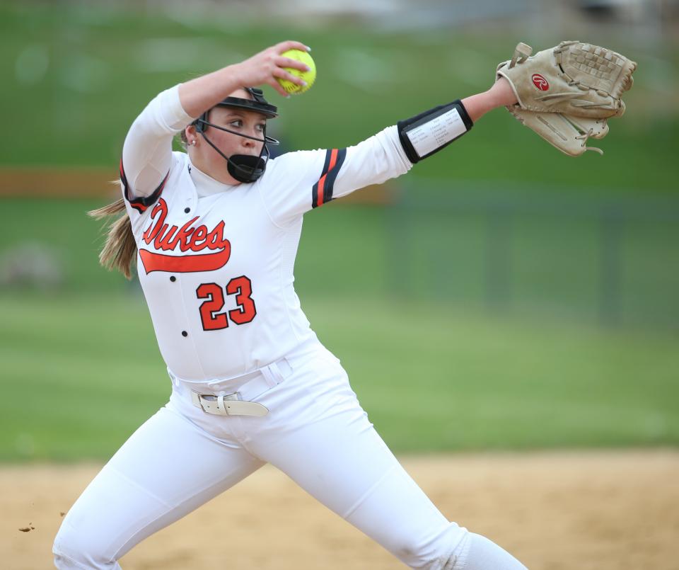 Marlboro's Leah Gunsett pitches during Friday's game versus Saugerties on April 28, 2023. 
