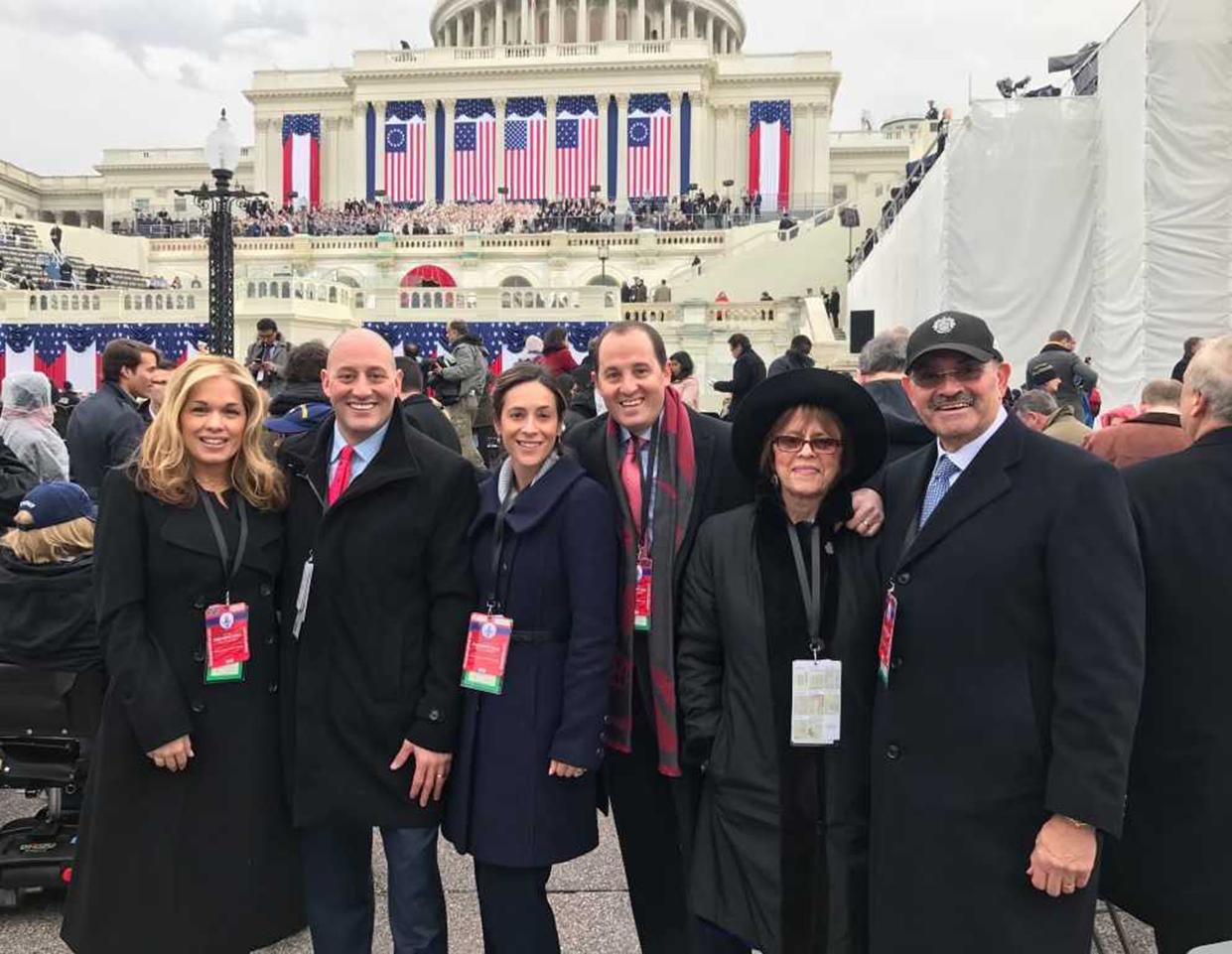 From left, Jennifer, Barry, Erica, Jack, Hilary and Allen Weisselberg are pictured at the inauguration of President Donald Trump in 2017. 