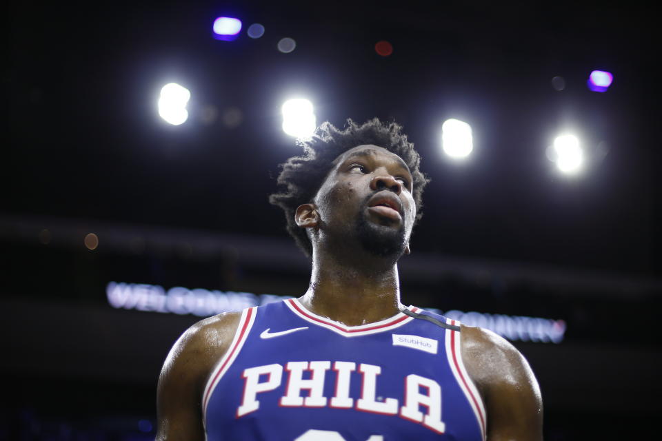 Joel Embiid isn't the first NBA star to admit he doesn't trust his colleagues to keep the bubble safe. (AP Photo/Matt Slocum)