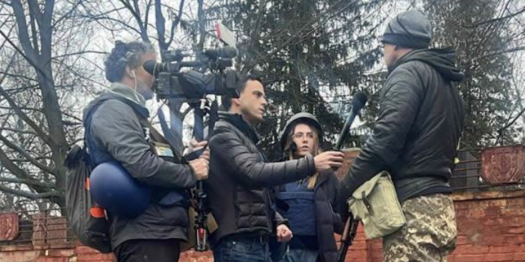 Fox News' Oleksandra Kuvshynova, Pierre Zakrzewski, and Trey Yingst working in Ukraine.