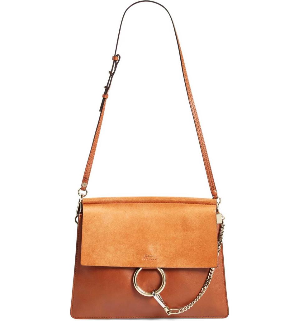 'Faye' Leather & Suede Shoulder Bag