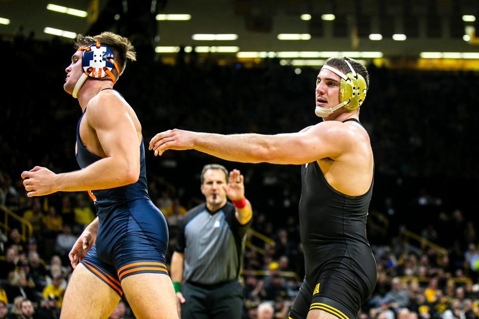 Iowa wrestler Abe Assad, even despite an underwhelming performance on Sunday, is still 14-2 and ranked No. 12 nationally at 184 pounds.