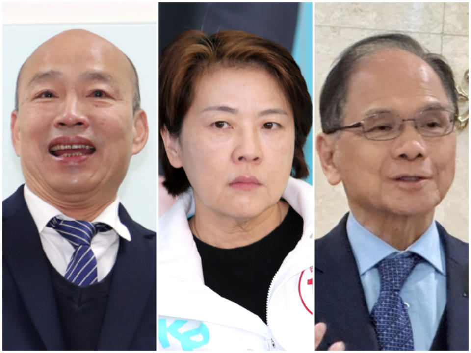 立法院長之戰備受關注。左起為藍白綠候選人韓國瑜、黃珊珊、游錫堃。（合成圖／中時資料照）