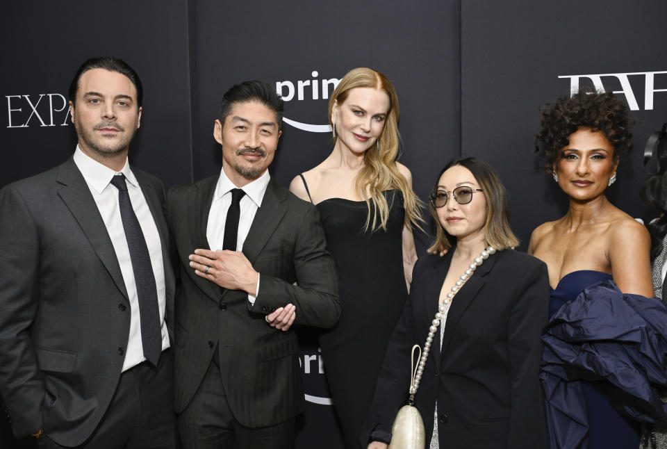 Jack Huston, left, Lulu Wang, Brian Tee, Nicole Kidman and Sarayu Blue attend the premiere of "Expats" at the Museum of Modern Art on Sunday, Jan. 21, 2024, in New York. (Photo by Evan Agostini/Invision/AP)