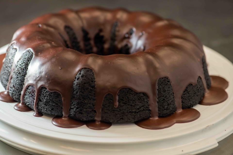 Chocolate stout bundt cake has a Irish whisky ganache at Wild in the Treats vegan bakery in Atlantic Highlands.