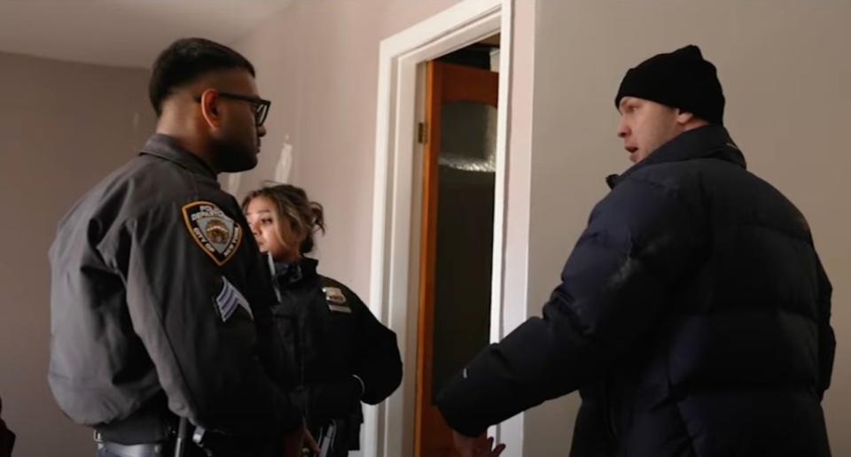 The alleged squatter, at right, was identified as “Jay” by Kevin Ballasty, who said he rented basement space in the house in Queens for $1,500 a month. ABC7