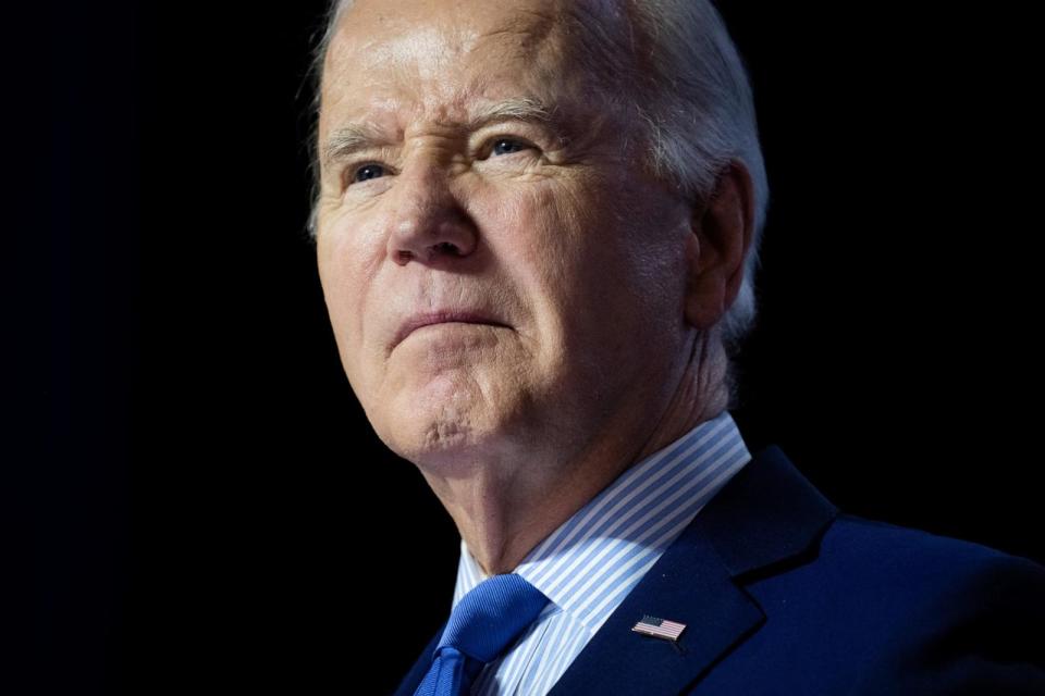 PHOTO: President Joe Biden speaks during a campaign rally to Restore Roe at Hylton Performing Arts Center, Jan. 23, 2024, in Manassas, Va. (Saul Loeb/AFP via Getty Images)