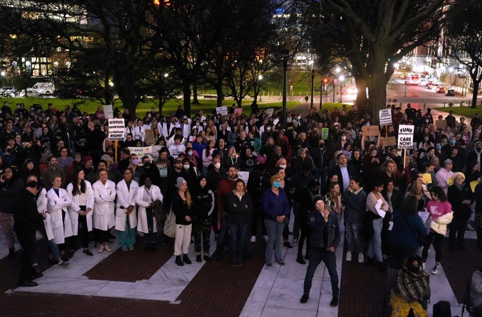 The rally Tuesday evening as viewed from the State House steps.