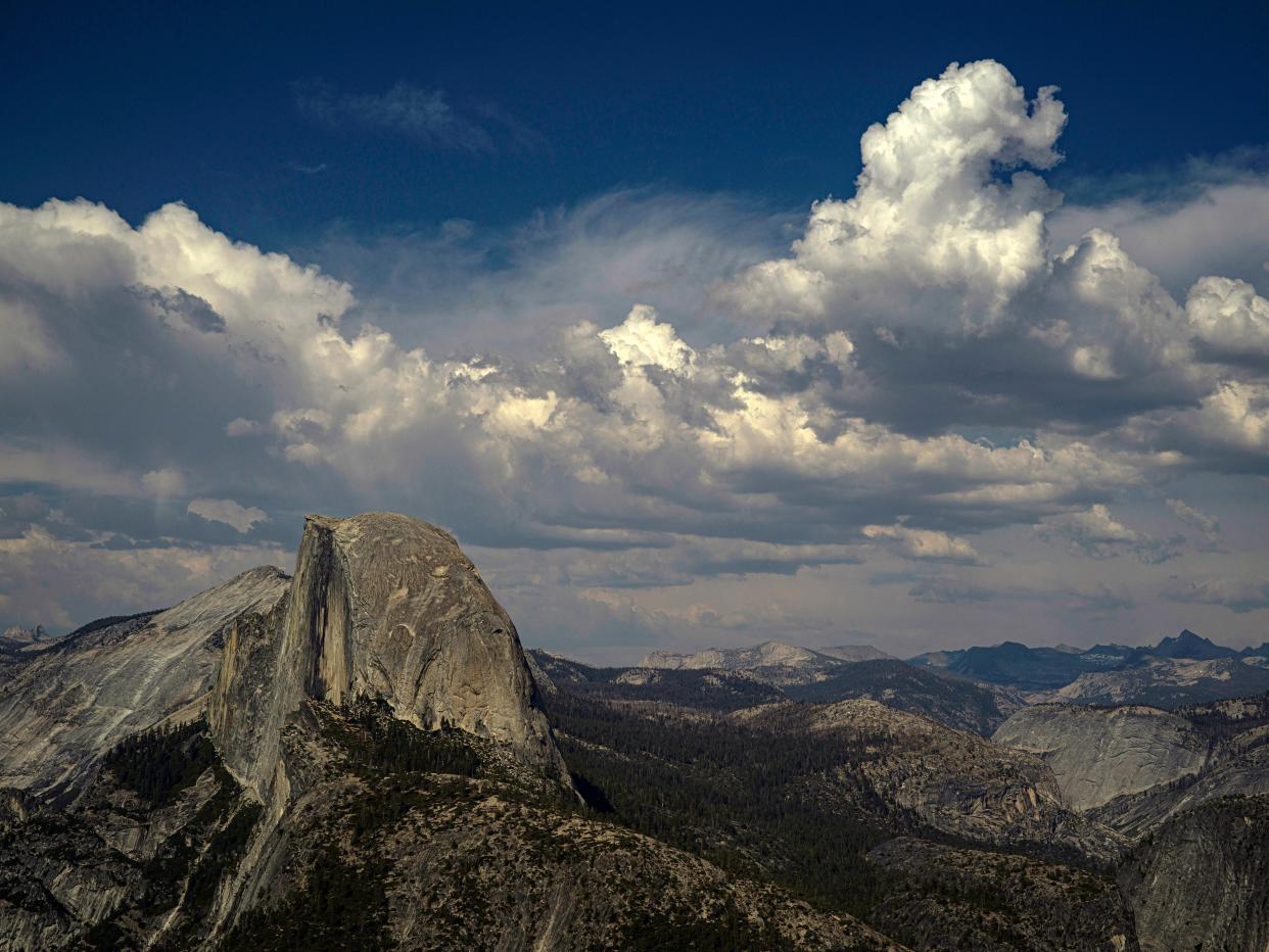 The iconic Half Dome Rock seen from Glacier Point in Yosemite National Park May 30, 2021 in Yosemite, California.
