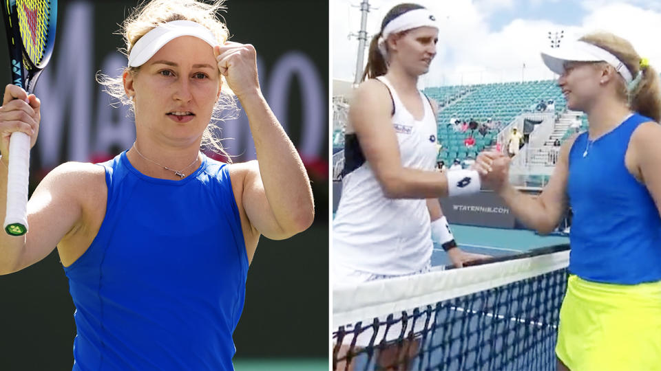 Daria Saville, pictured here after her win at the Miami Open.