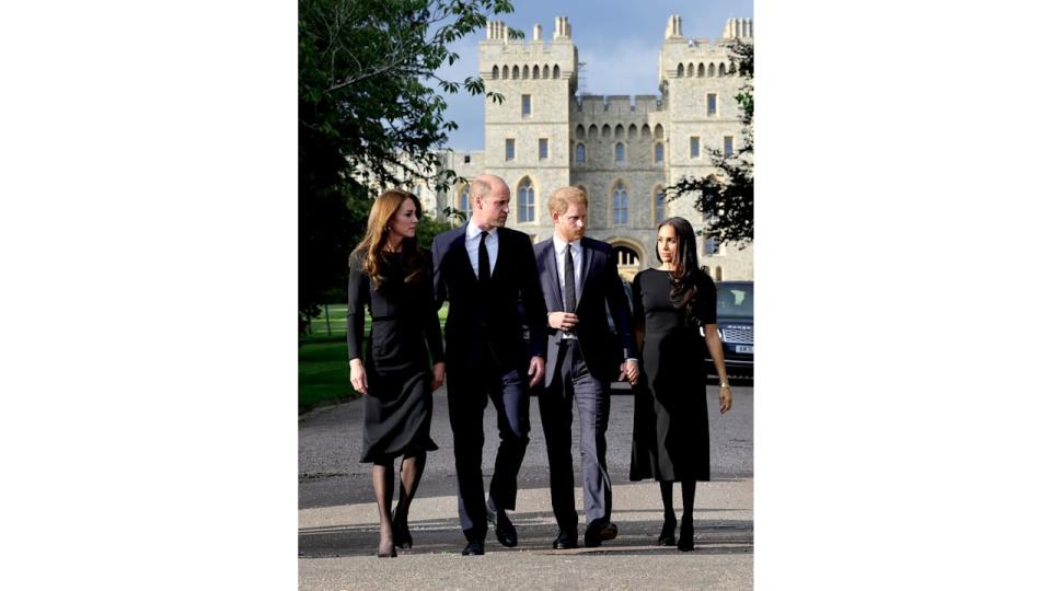 Kate Middleton, Prince William, Prince Harry and Meghan Markle in black outfits