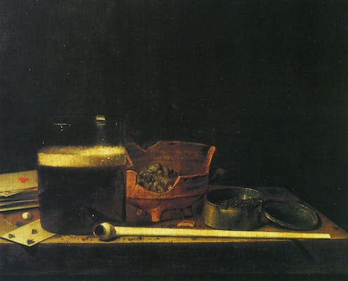 <span class="caption">The ready availability of clay pipes meant that they were sometimes used for other activities other than smoking. </span> <span class="attribution"><a class="link " href="https://artuk.org/discover/artworks/still-life-with-a-clay-pipe-142872" rel="nofollow noopener" target="_blank" data-ylk="slk:Ashmolean Museum;elm:context_link;itc:0;sec:content-canvas">Ashmolean Museum</a>, <a class="link " href="http://creativecommons.org/licenses/by-nc/4.0/" rel="nofollow noopener" target="_blank" data-ylk="slk:CC BY-NC;elm:context_link;itc:0;sec:content-canvas">CC BY-NC</a></span>