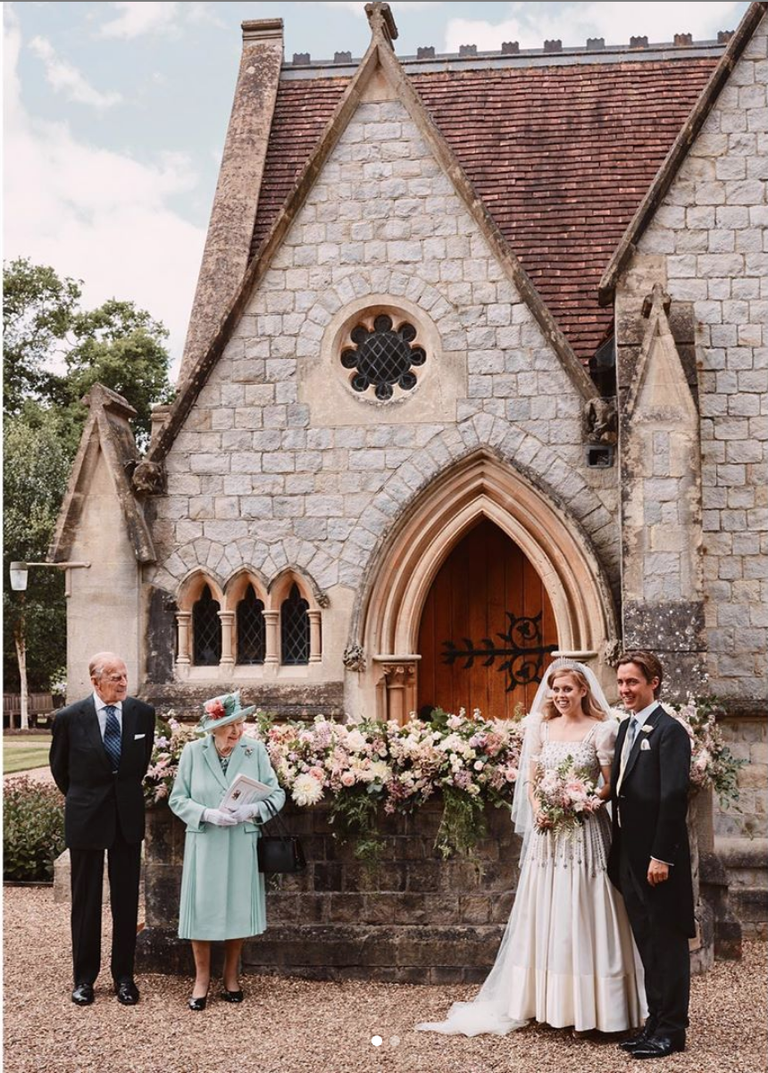 <p>Princess Beatrice and Edoardo Mapelli Mozzi announced their engagement in September 2019, but chose to wed in a private ceremony due to the coronavirus pandemic on July 17, 2020. The palace shared a number of photos from the day <a href="https://www.instagram.com/p/CCzDnganh21/" rel="nofollow noopener" target="_blank" data-ylk="slk:on Instagram;elm:context_link;itc:0;sec:content-canvas" class="link ">on Instagram</a>, including one with the Queen and Prince Philip. </p>