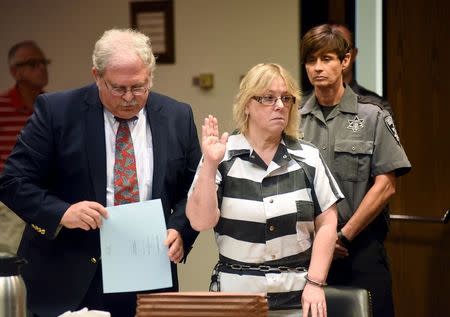 Joyce Mitchell appears in court with her lawyer Stephen Johnston to plead guilty at Clinton County court, in Plattsburgh, New York July 28, 2015. REUTERS/Rob Fountain/Pool