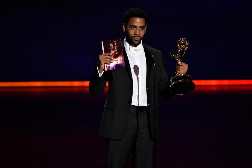 Jharrel Jerome gives his acceptance speech after winning an Emmy for his portrayal of Korey Wise in Netflix's 'When They See Us.'