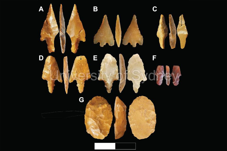 A series of arrowheads and spearheads