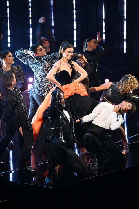 LONDON, ENGLAND - FEBRUARY 18: Sophie Ellis-Bextor performs 'Murder on the Dance Floor' on stage during the EE BAFTA Film Awards 2024 at The Royal Festival Hall on February 18, 2024 in London, England. (Photo by Joe Maher/BAFTA/Getty Images for BAFTA)