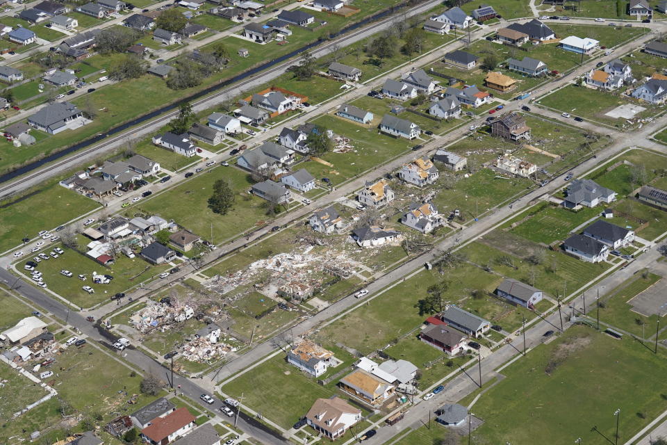 Damaged homes after a tornado swept through Arabi, La.