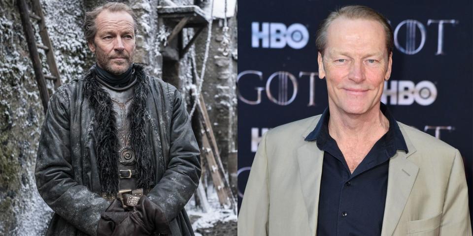 <p>From left: Glen as Jorah Mormont in Season 8; Glen at the <em>GoT</em> Season 8 premiere on April 3, 2019. </p>