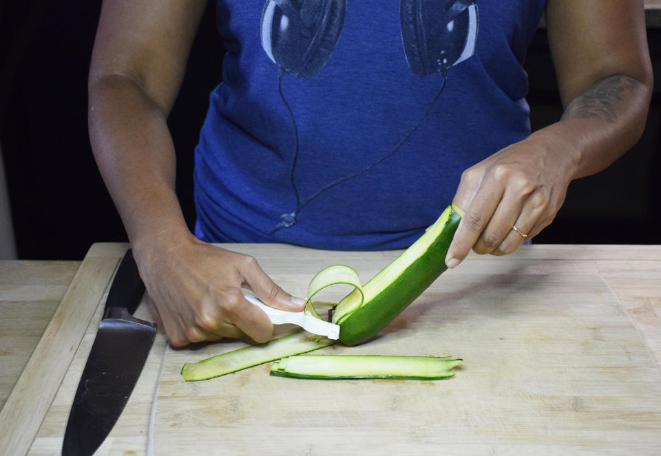 You can use your standard, run-of-the-mill vegetable peeler to make zucchini noodles. (Courtesy Vidya Rao)