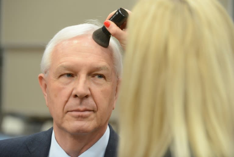 Czech presidential candidate Jiri Drahos, seen here being made up before a debate, is a mild-mannered liberal centrist whom some critics have written off as "wishy-washy"