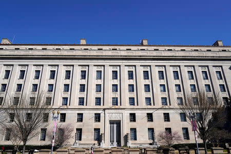 The Department of Justice is seen the day after Special Counsel Robert Mueller delivered his report into Russia's role in the 2016 U.S. election and any potential wrongdoing by President Donald Trump in Washington, U.S., March 23, 2019. REUTERS/Joshua Roberts