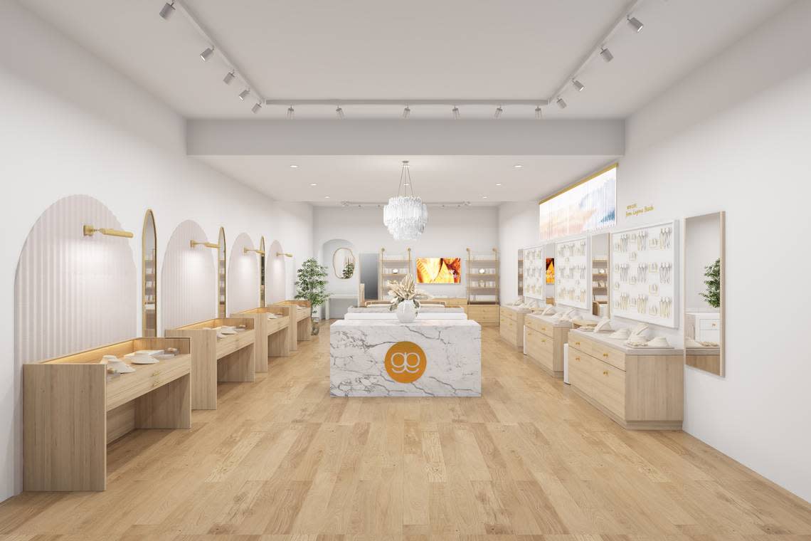 An artist’s rendering shows the interior of the new Gorjana store at the Westfield Galleria in Roseville, which is set to open on Wednesday, March 27, 2024. Gorjana