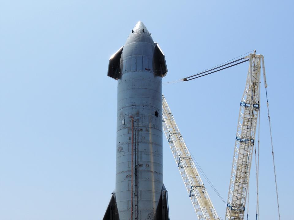 Starship SN15, pictured here at SpaceX’s Boca Chica facility on 8 April 2021, will be the fifth prototype of the next-generation craft to perform a high-altitude flight test (Carter Goode)