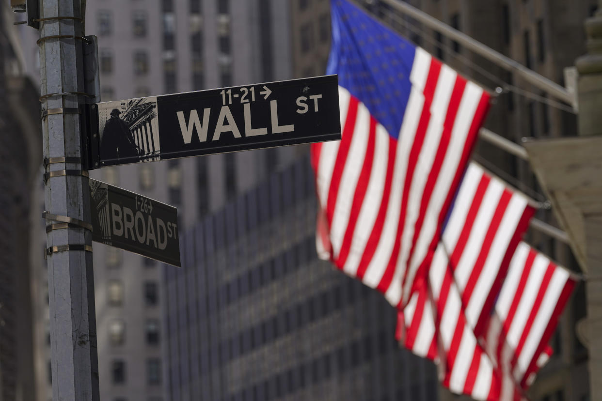 American flags fly outside the New York Stock Exchange in New York. Photo: Mary Altaffer via AP.