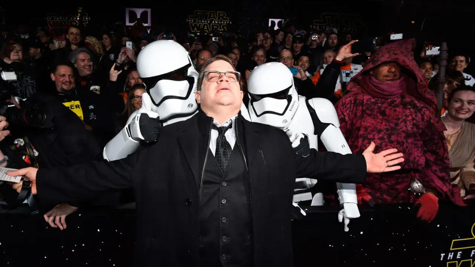 Patton Oswalt ascends to nerd heaven at the 2015 red-carpet premiere of "Star Wars: The Force Awakens."