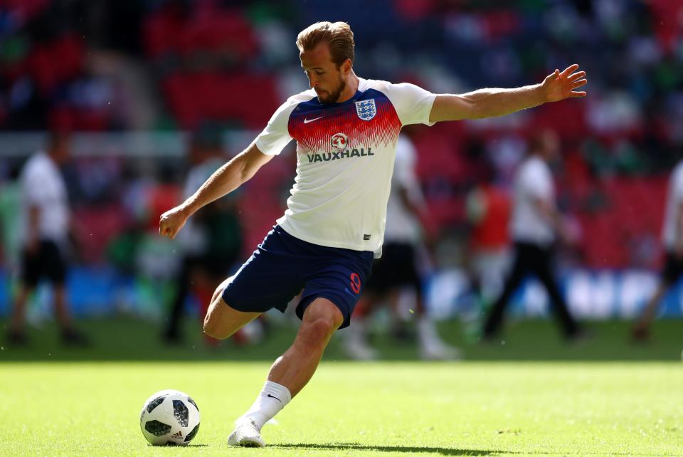 <p>England’s Harry Kane warms up ahead of the friendly international against Nigeria </p>