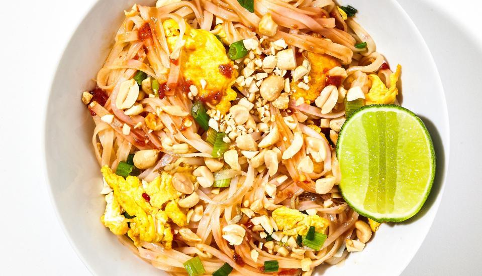 I'm a fan of pad Thai style rice noodles for this curry, but you can go your own way.