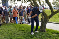 Matthew Wolff hits from the gallery alongside the ninth green during the third round of the U.S. Open Golf Championship, Saturday, June 19, 2021, at Torrey Pines Golf Course in San Diego. (AP Photo/Jae C. Hong)