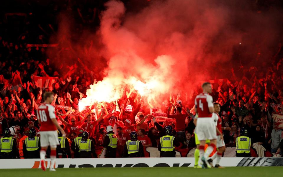 Cologne fans let off flares early in the first half - Action Images via Reuters