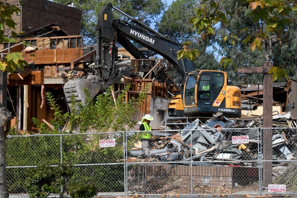 A pile of rubble takes the place of the former Borderline Bar & Grill in Thousand Oaks as a demolition crew dismantles the building on Nov. 13.