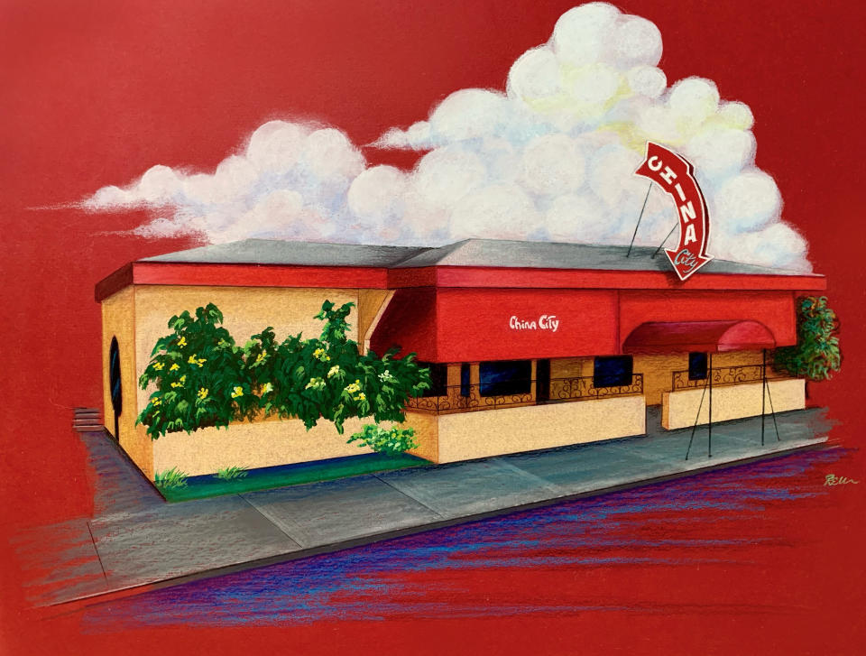 Illustration of China City, a former St. Pete stable closed in 2016, by Rebekah Lazaridis. (Mize Art Gallery/Rebekah Lazaridis)