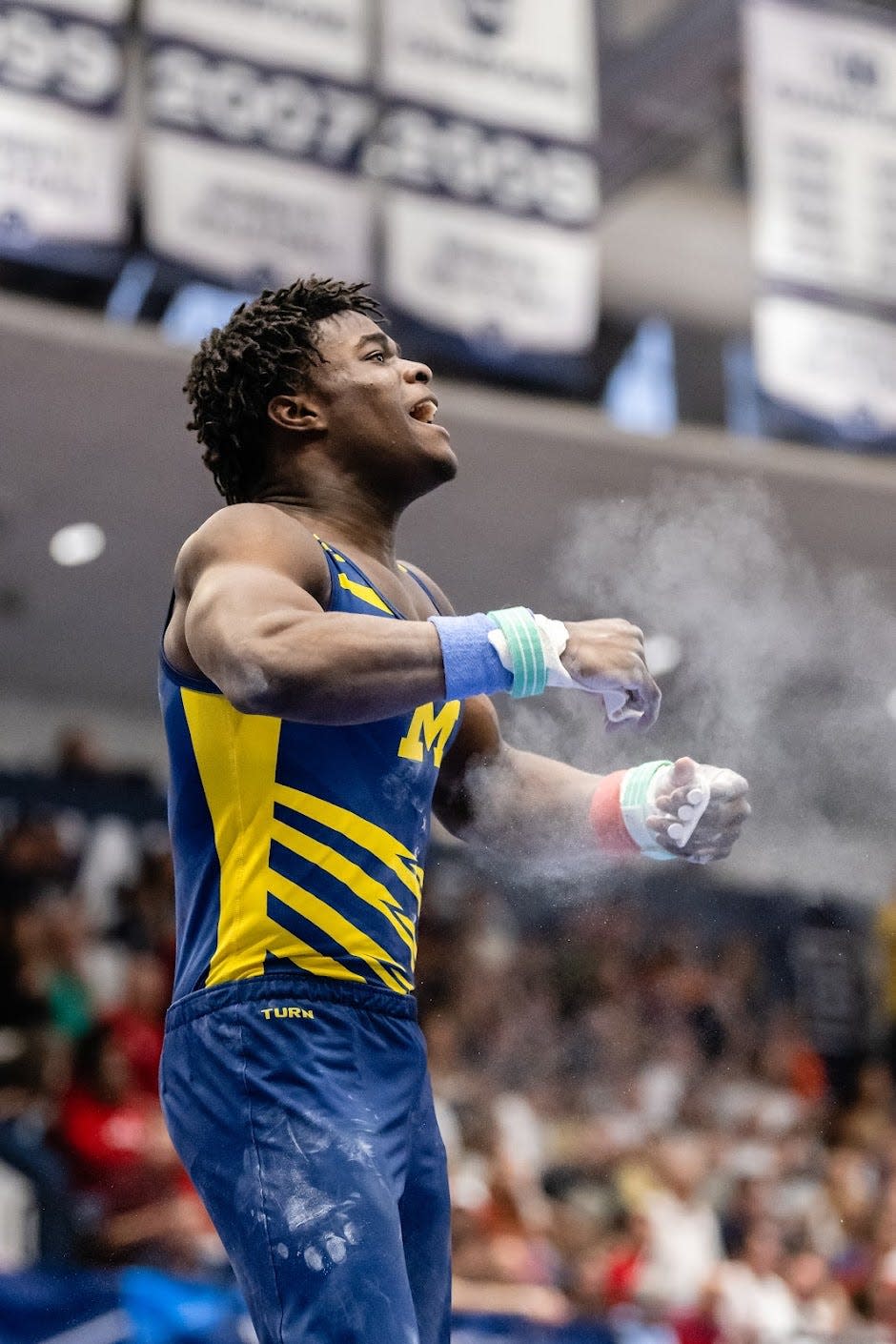 Stoughton's Frederick Richard competed as the University of Michigan men's gymnastics team earned second place in NCAA Tournament at Rec Hall in State College, PA on April 15, 2023.