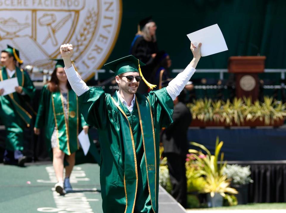 Connor Smyth graduated with a biological sciences degree on Saturday as Cal Poly honored more than 5,000 students in six ceremonies on June 17 and 18, 2023, at Alex G. Spanos Stadium.