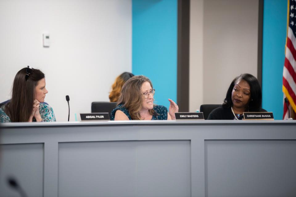 MNPS District 3 Board Member Emily Masters speaks during a meeting on July 25.