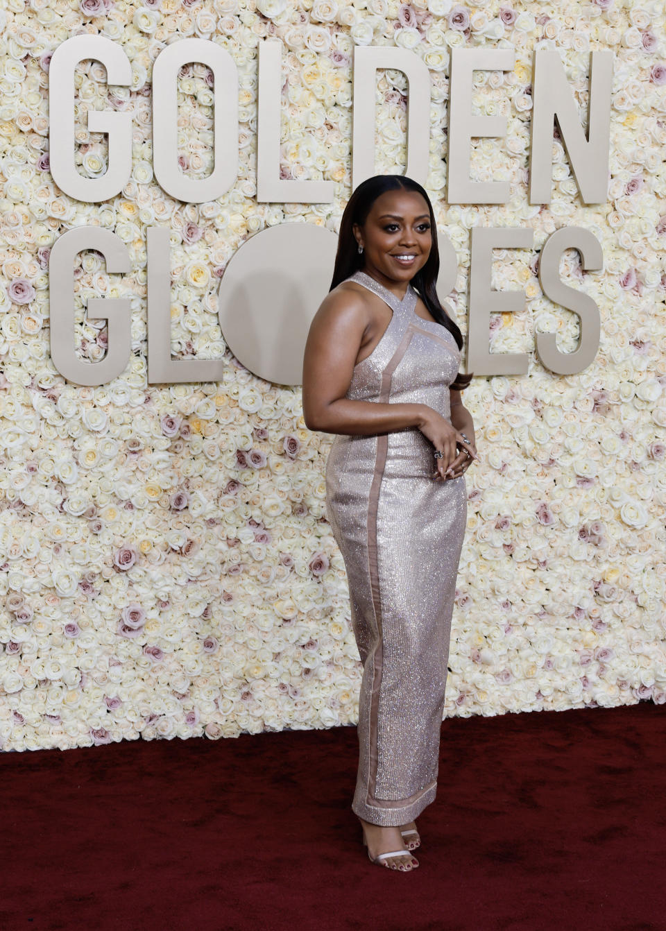 BEVERLY HILLS, CALIFORNIA - JANUARY 7: 81st GOLDEN GLOBE AWARDS -- Quinta Brunson on the red carpet of the 81st Annual Golden Globe Awards held at the Beverly Hilton Hotel on January 7, 2024.  (Photo by Robert Gauthier / Los Angeles Times via Getty Images)