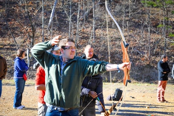 This is me after shooting an arrow at a fake zombie. After a couple shots I hit it between the eyes.