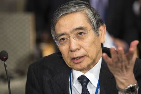 Bank of Japan Governor Haruhiko Kuroda speaks before a meeting of the International Monetary and Financial Committee (IMFC) at the World Bank/IMF annual meetings in Washington October 11, 2014. REUTERS/Joshua Roberts