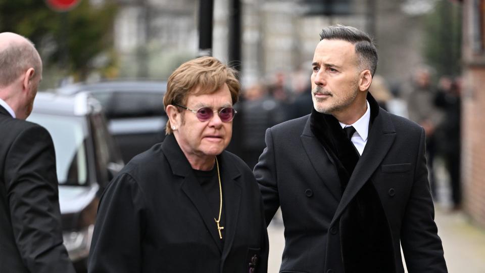 Elton John arrived alongside husband David Furnish