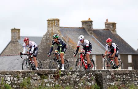 Cycling - Tour de France cycling race - The 183-km (113 miles) Stage 2 from Saint-Lo to Cherbourg-en-Cotentin, France - 03/07/2016 - The breakaway riders cycle during the stage. REUTERS/Juan Medina