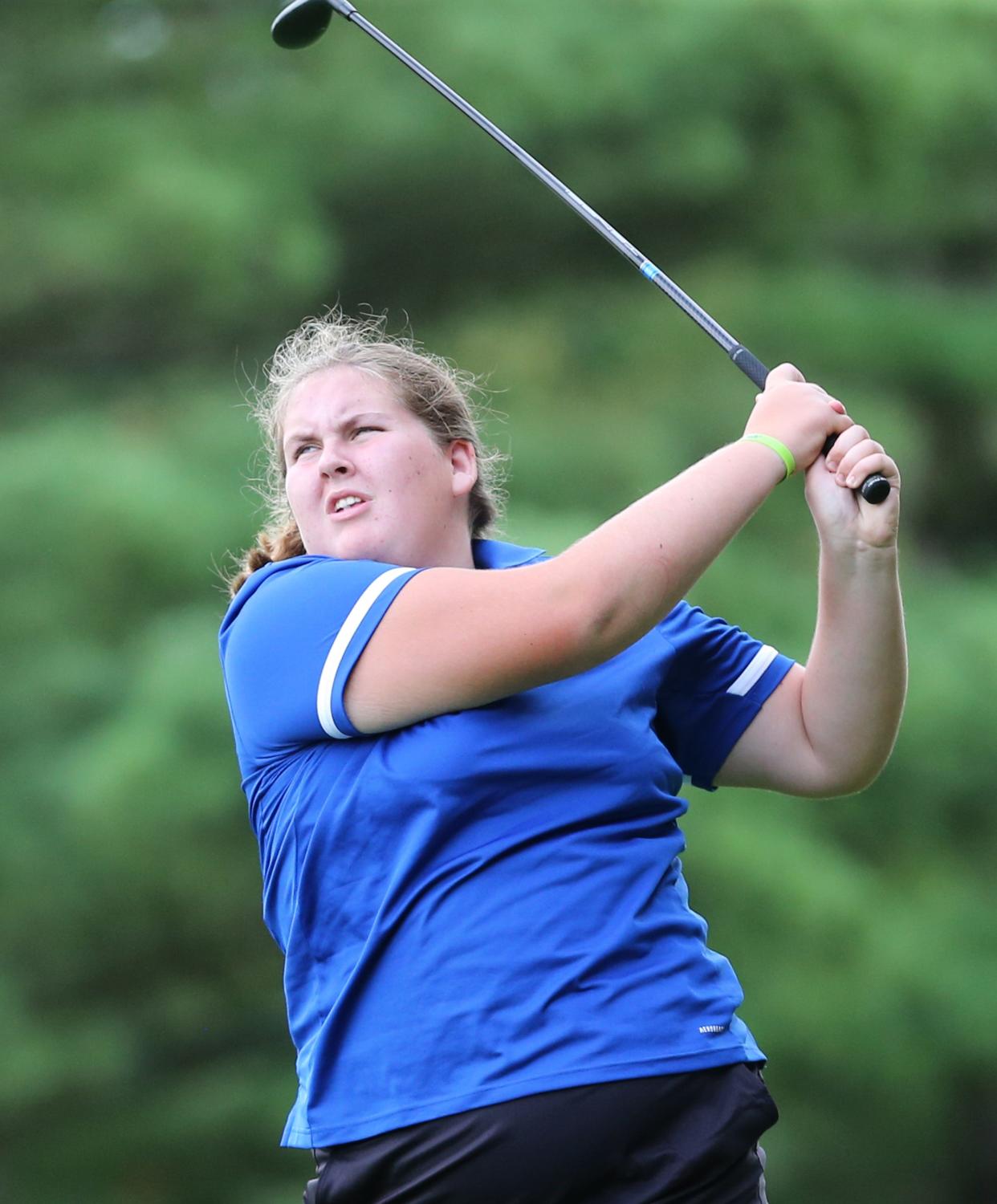 Lake's Amanda Fedor, shown here during a match last season, helped lead the Blue Streaks to wins over Massillon and Perry on Friday. She also shot a team-low round of 81 Saturday at the Lady Rider Invitational where Lake finished eighth.