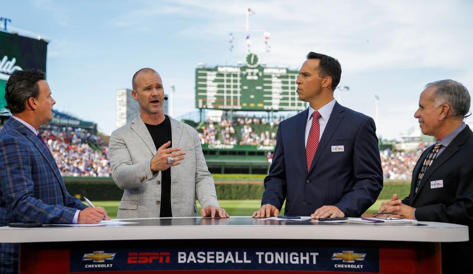 ESPN baseball analysts talk on Baseball Tonight before a Chicago Cubs game in June 2017 (Getty)