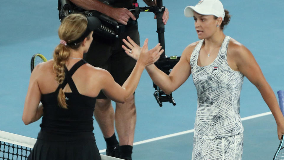 Ash Barty mounted an impressive second set comeback ton win the Australian Open over Danielle Collins. (Photo by BRANDON MALONE/AFP via Getty Images)