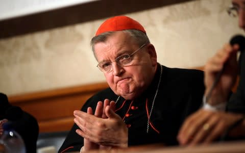 Cardinal Raymond Burke is one of the fiercest critics of Pope Francis - Credit: Alessandra Tarantino/AP