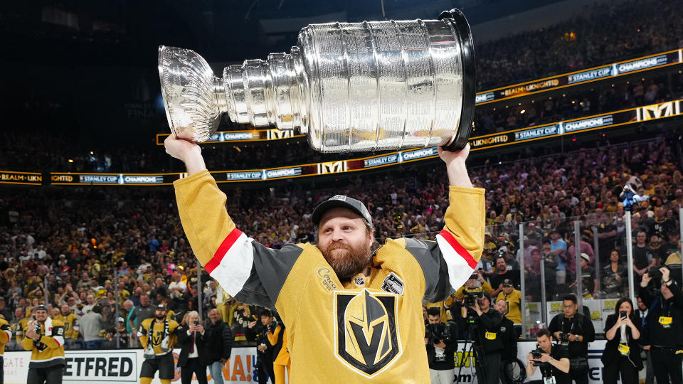 Golden Knights winger Phil Kessel is now a three-time Stanley Cup champion. (Photo by Jeff Bottari/NHLI via Getty Images)